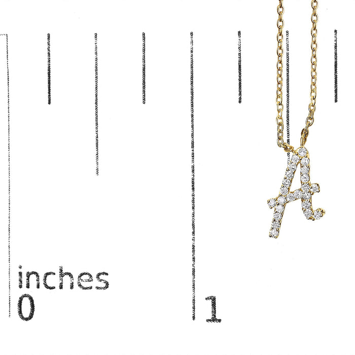 Diamond Accent A-Z Initial Script Style Pendant Necklace in 10K Yellow Gold