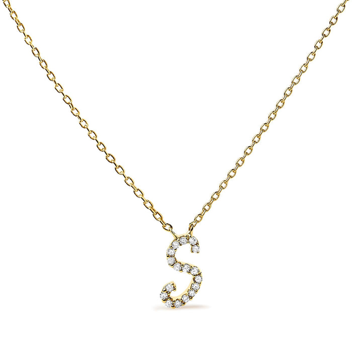 Diamond Accent A-Z Initial Script Style Pendant Necklace in 10K Yellow Gold, photo 8