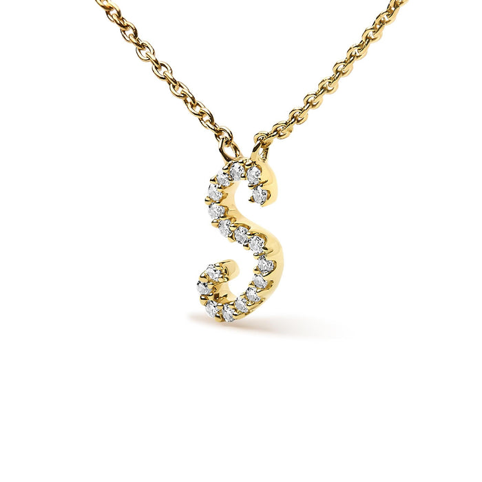 Diamond Accent A-Z Initial Script Style Pendant Necklace in 10K Yellow Gold