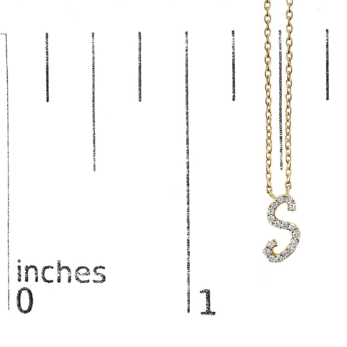 Diamond Accent A-Z Initial Script Style Pendant Necklace in 10K Yellow Gold