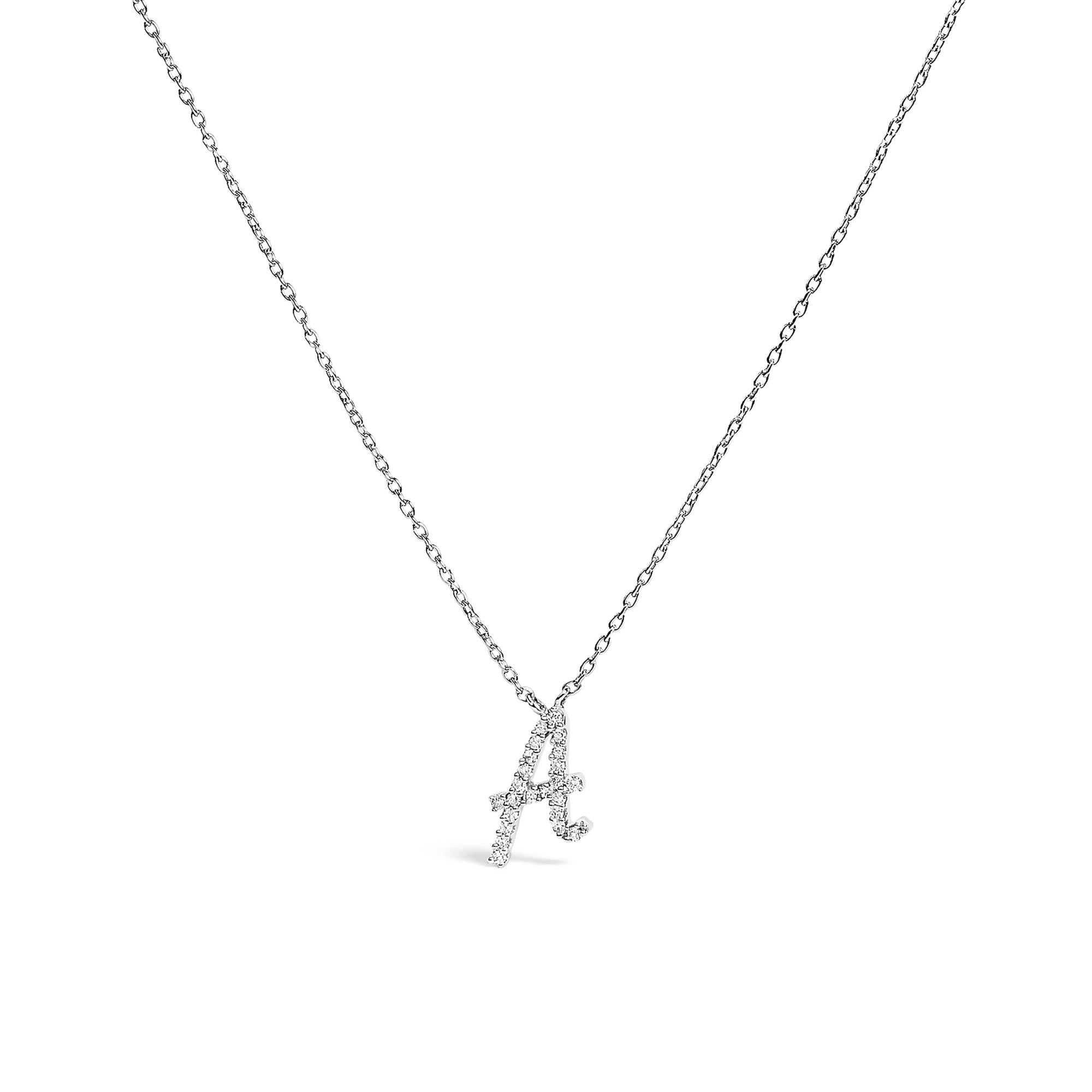 Diamond Accent A-Z Initial Script Style Pendant Necklace in 10K White Gold, photo 26