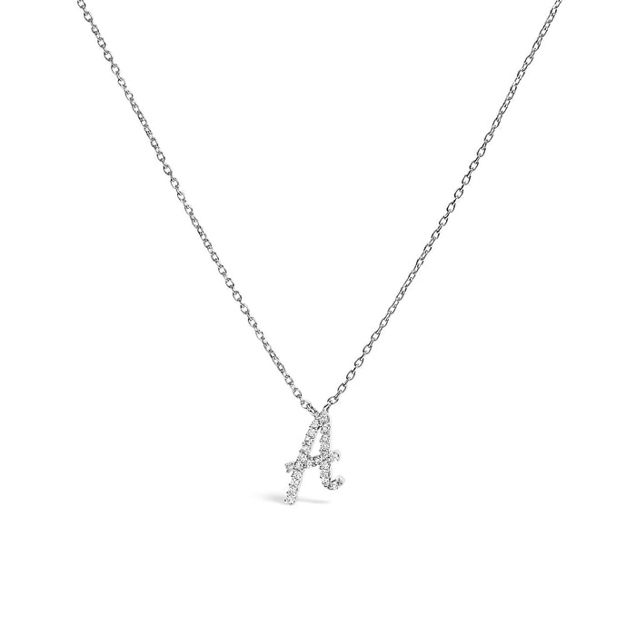 Diamond Accent A-Z Initial Script Style Pendant Necklace in 10K White Gold, photo 26