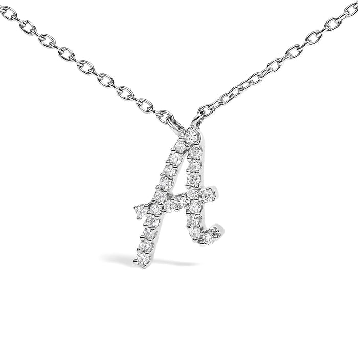 Diamond Accent A-Z Initial Script Style Pendant Necklace in 10K White Gold, photo 52