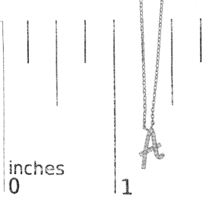 Diamond Accent A-Z Initial Script Style Pendant Necklace in 10K White Gold