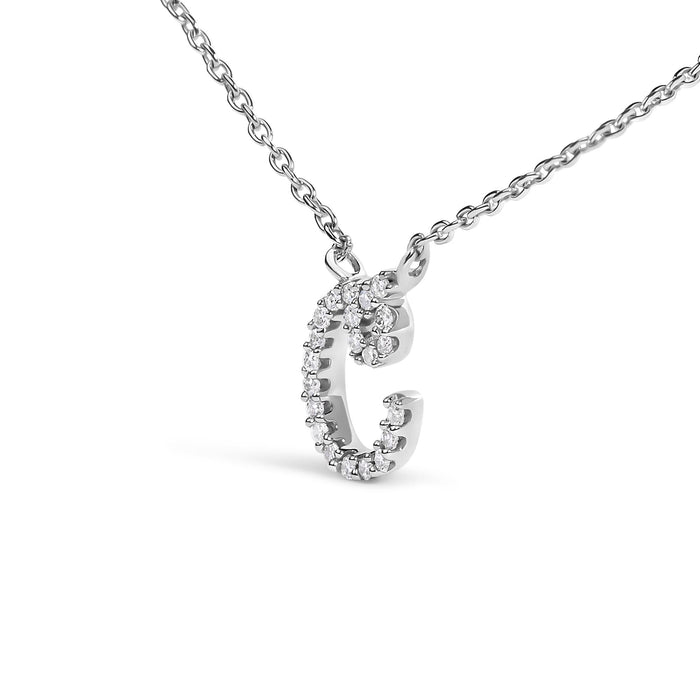 Diamond Accent A-Z Initial Script Style Pendant Necklace in 10K White Gold