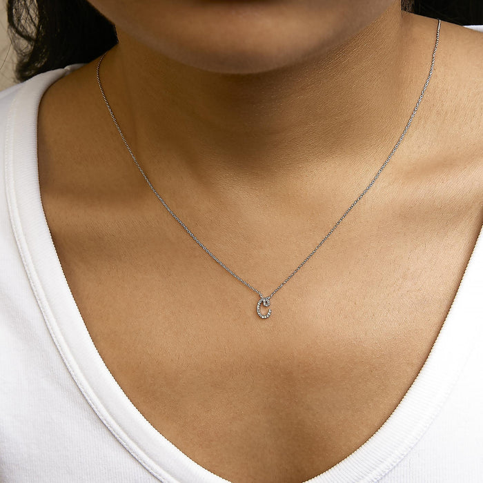Diamond Accent A-Z Initial Script Style Pendant Necklace in 10K White Gold