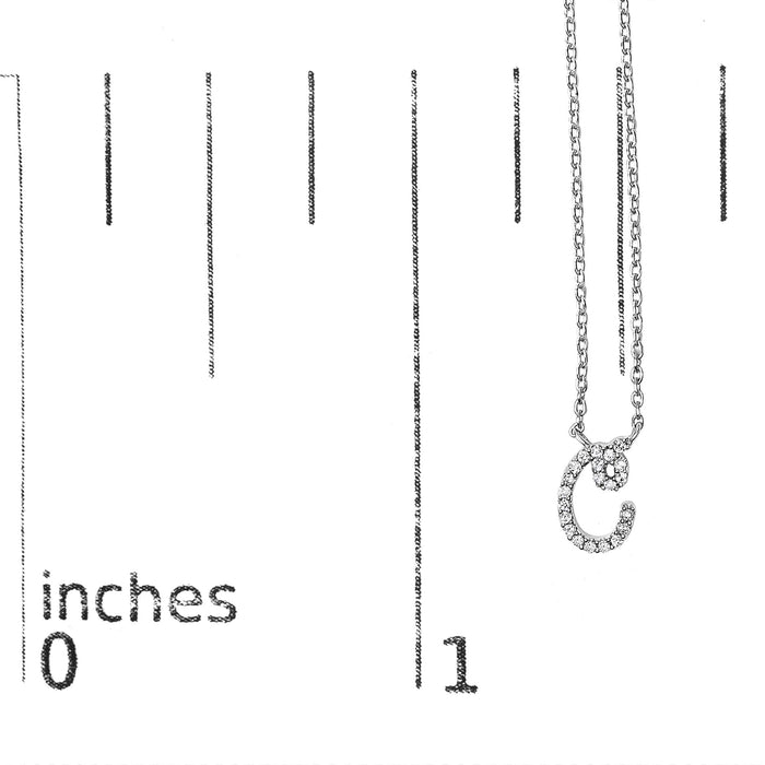 Diamond Accent A-Z Initial Script Style Pendant Necklace in 10K White Gold