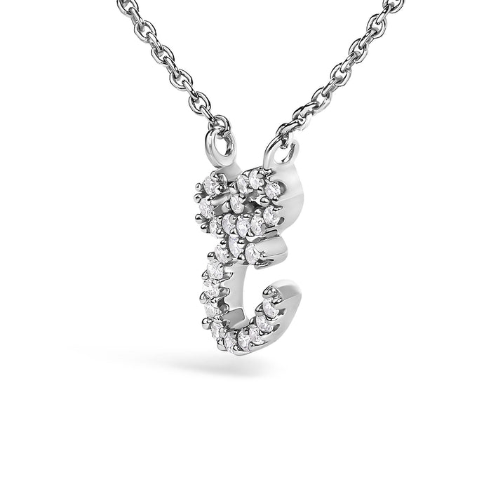 Diamond Accent A-Z Initial Script Style Pendant Necklace in 10K White Gold
