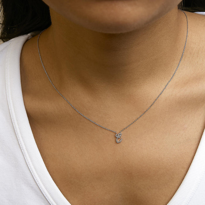 Diamond Accent A-Z Initial Script Style Pendant Necklace in 10K White Gold