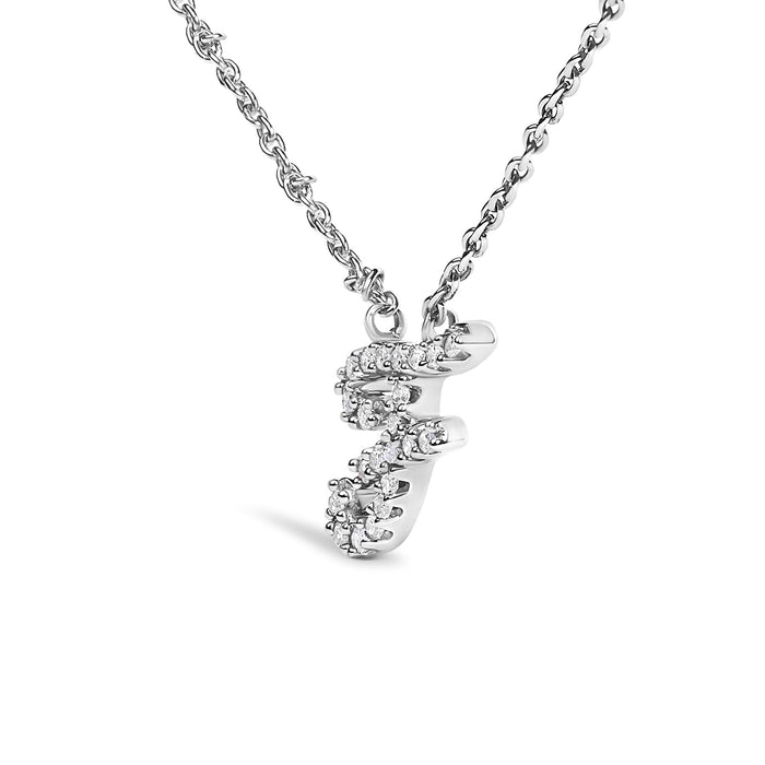 Diamond Accent A-Z Initial Script Style Pendant Necklace in 10K White Gold