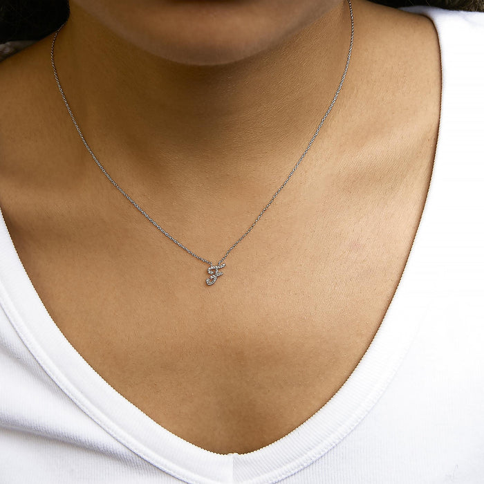 Diamond Accent A-Z Initial Script Style Pendant Necklace in 10K White Gold
