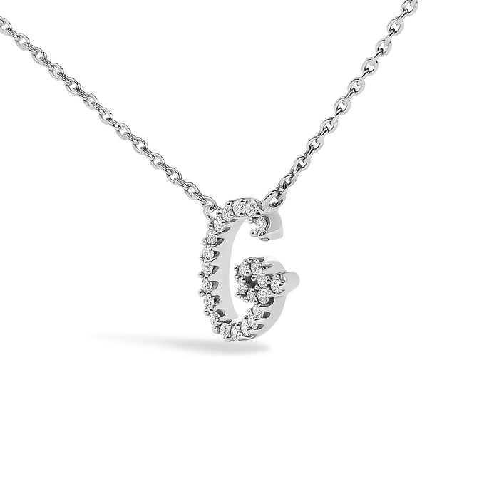 Diamond Accent A-Z Initial Script Style Pendant Necklace in 10K White Gold
