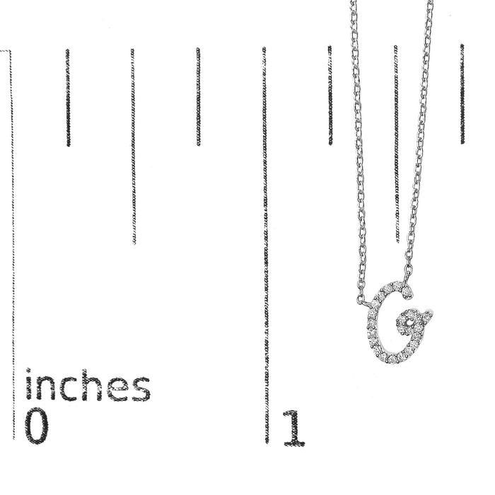 Diamond Accent A-Z Initial Script Style Pendant Necklace in 10K White Gold