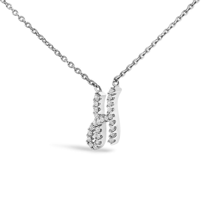 Diamond Accent A-Z Initial Script Style Pendant Necklace in 10K White Gold