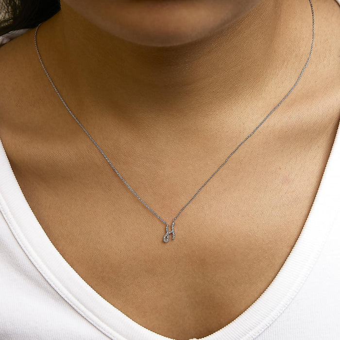 Diamond Accent A-Z Initial Script Style Pendant Necklace in 10K White Gold
