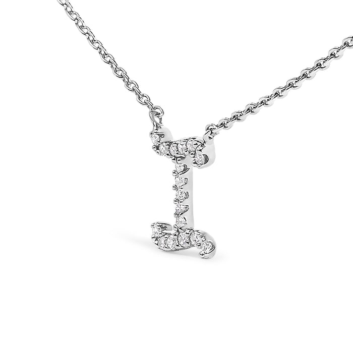 Diamond Accent A-Z Initial Script Style Pendant Necklace in 10K White Gold