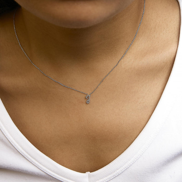 Diamond Accent A-Z Initial Script Style Pendant Necklace in 10K White Gold