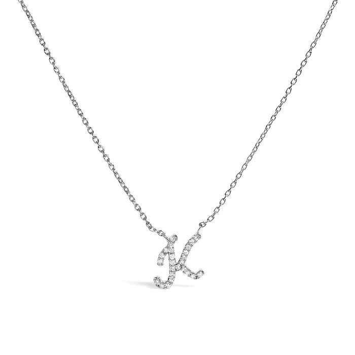 Diamond Accent A-Z Initial Script Style Pendant Necklace in 10K White Gold, photo 16
