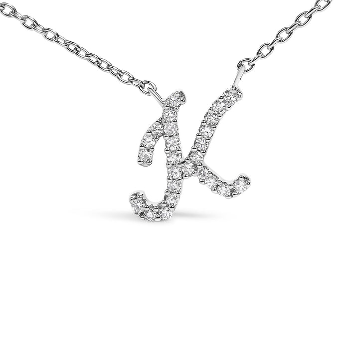 Diamond Accent A-Z Initial Script Style Pendant Necklace in 10K White Gold, photo 42