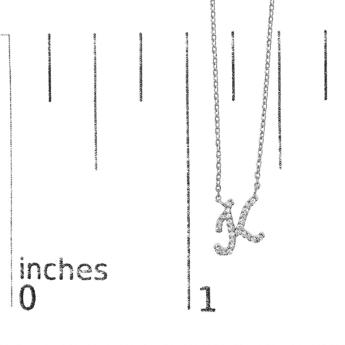 Diamond Accent A-Z Initial Script Style Pendant Necklace in 10K White Gold
