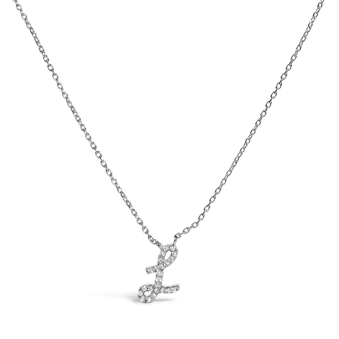 Diamond Accent A-Z Initial Script Style Pendant Necklace in 10K White Gold, photo 15
