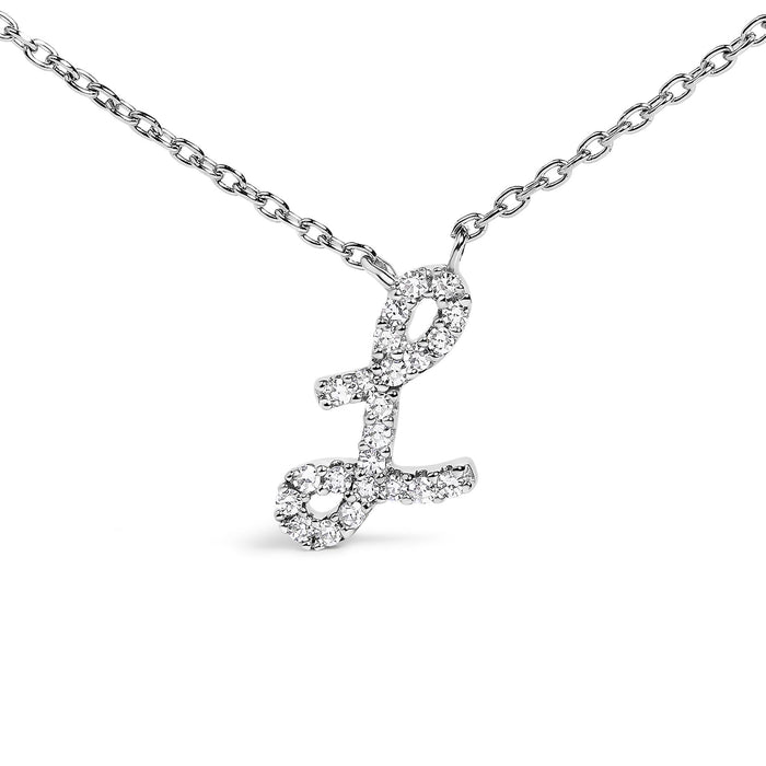 Diamond Accent A-Z Initial Script Style Pendant Necklace in 10K White Gold, photo 41