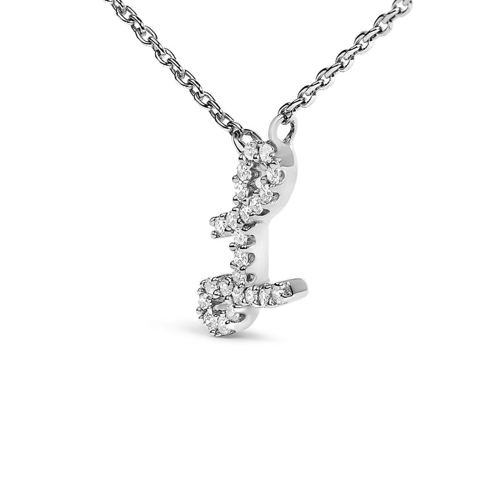Diamond Accent A-Z Initial Script Style Pendant Necklace in 10K White Gold