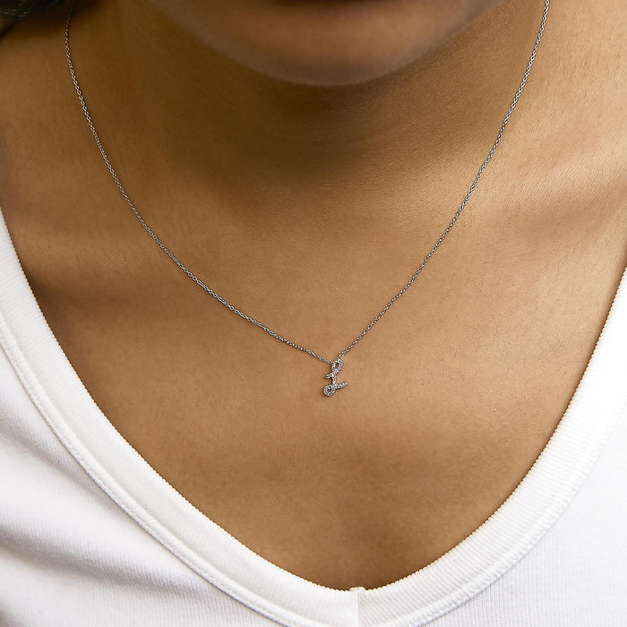 Diamond Accent A-Z Initial Script Style Pendant Necklace in 10K White Gold