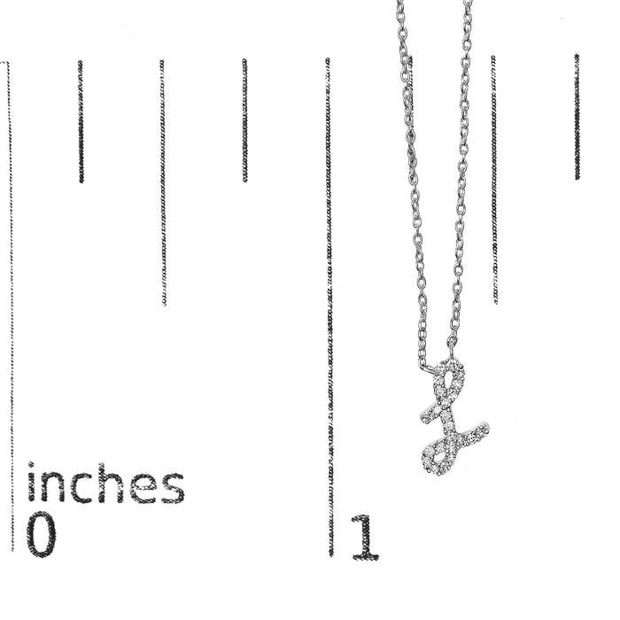 Diamond Accent A-Z Initial Script Style Pendant Necklace in 10K White Gold