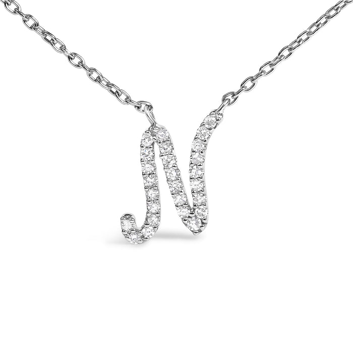 Diamond Accent A-Z Initial Script Style Pendant Necklace in 10K White Gold, photo 39