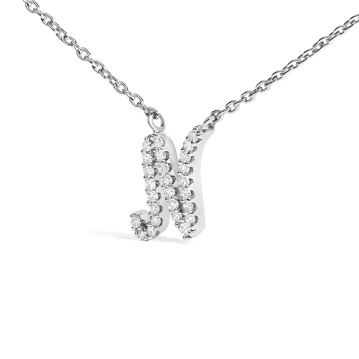 Diamond Accent A-Z Initial Script Style Pendant Necklace in 10K White Gold