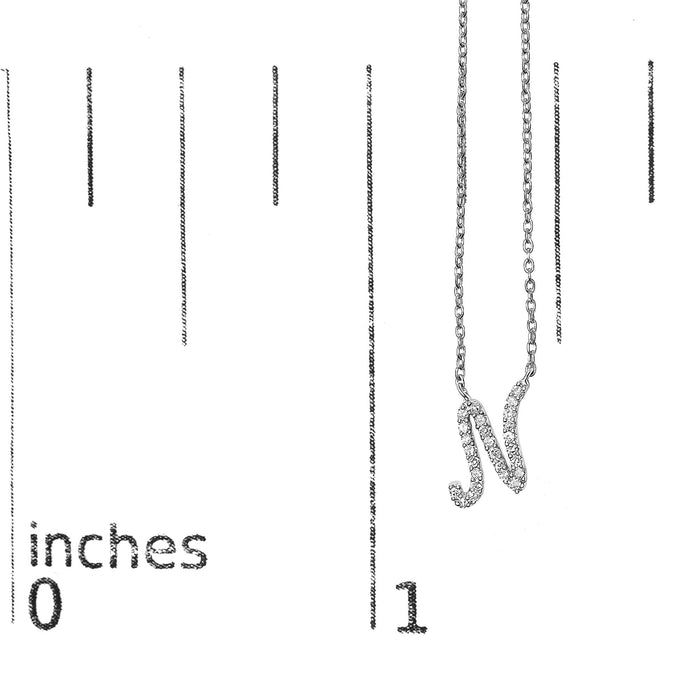 Diamond Accent A-Z Initial Script Style Pendant Necklace in 10K White Gold