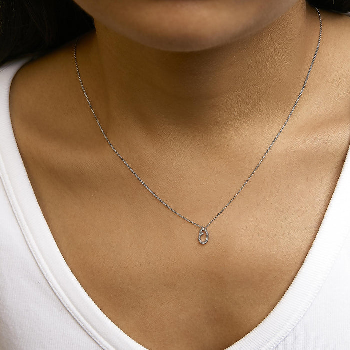 Diamond Accent A-Z Initial Script Style Pendant Necklace in 10K White Gold