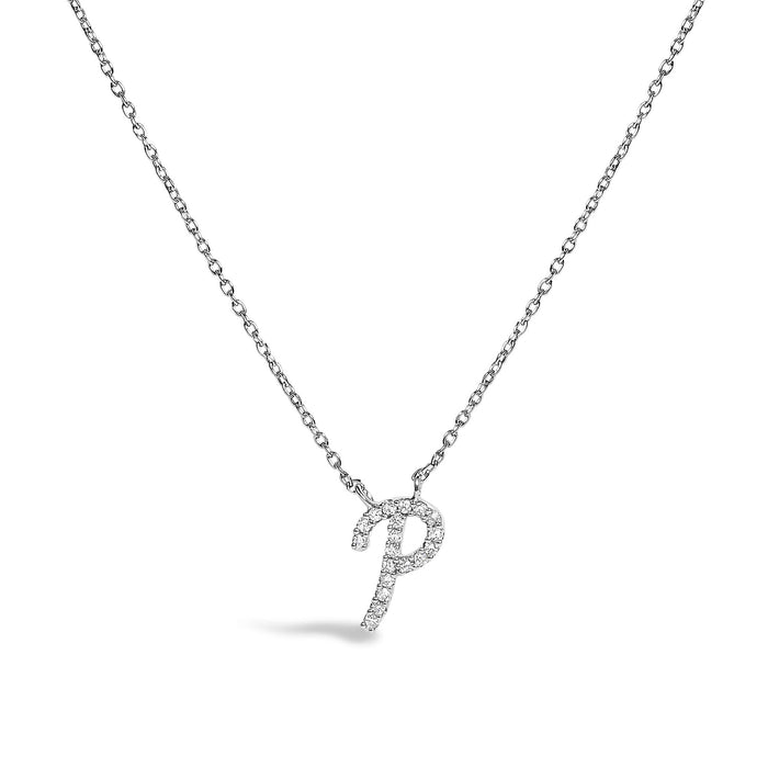Diamond Accent A-Z Initial Script Style Pendant Necklace in 10K White Gold, photo 11