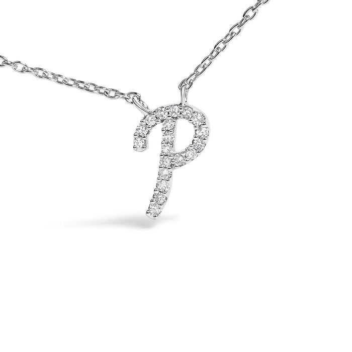 Diamond Accent A-Z Initial Script Style Pendant Necklace in 10K White Gold, photo 37