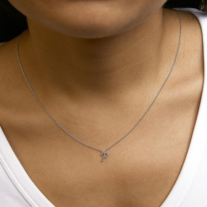 Diamond Accent A-Z Initial Script Style Pendant Necklace in 10K White Gold