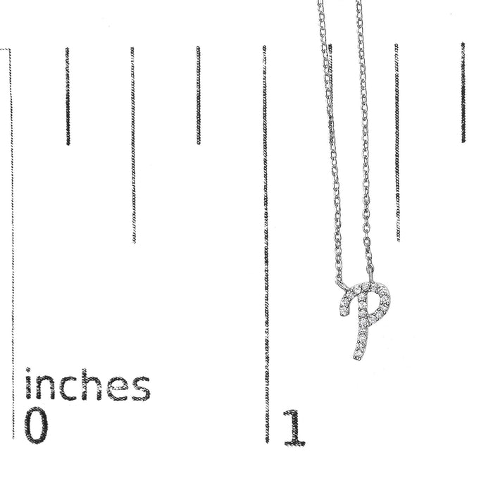 Diamond Accent A-Z Initial Script Style Pendant Necklace in 10K White Gold