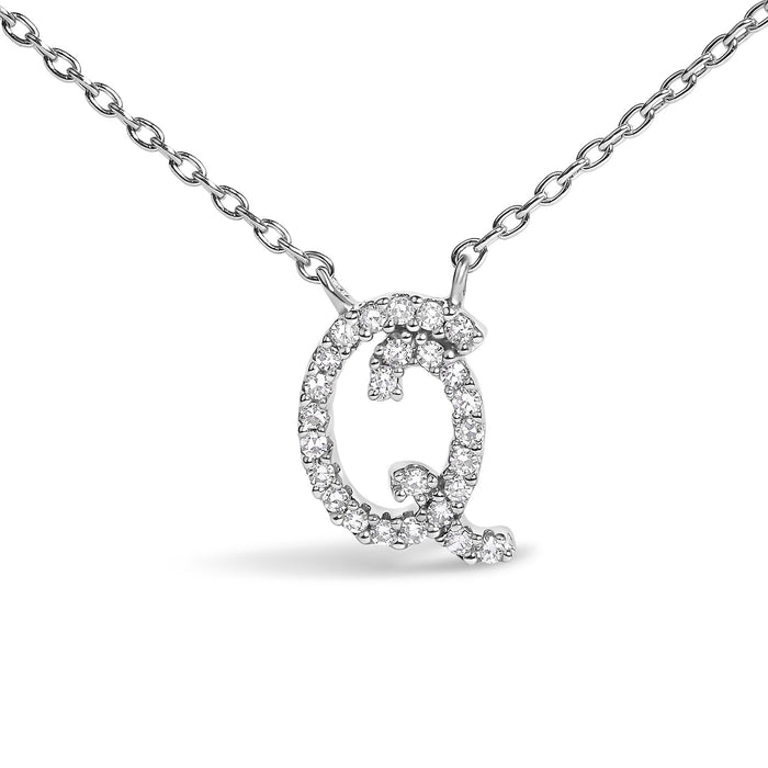 Diamond Accent A-Z Initial Script Style Pendant Necklace in 10K White Gold, photo 36