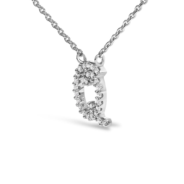 Diamond Accent A-Z Initial Script Style Pendant Necklace in 10K White Gold