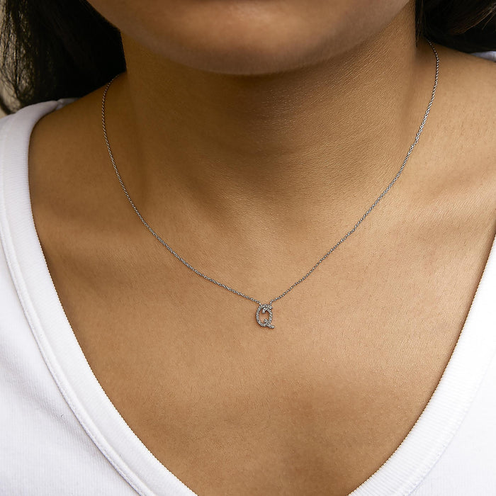 Diamond Accent A-Z Initial Script Style Pendant Necklace in 10K White Gold