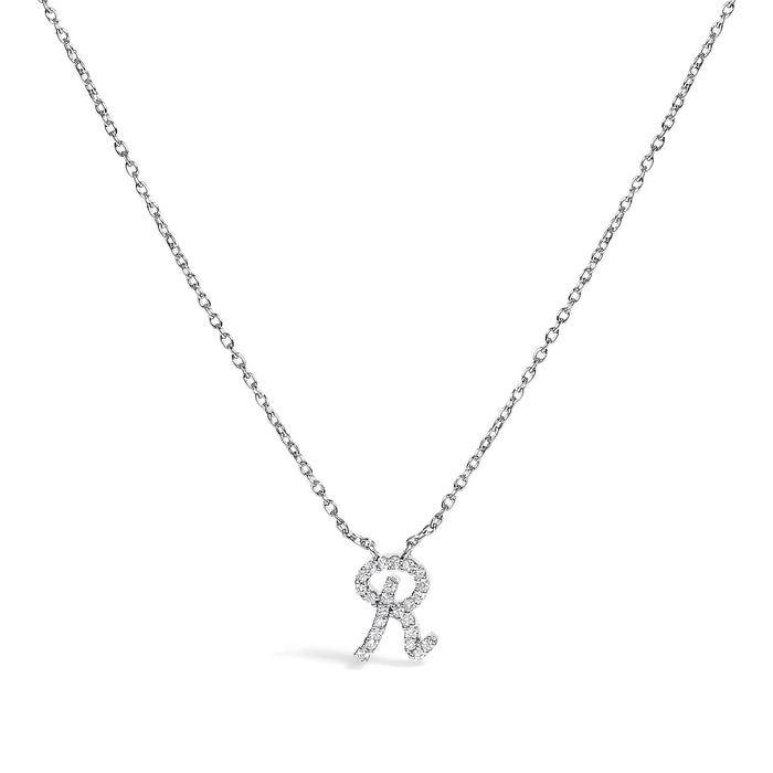 Diamond Accent A-Z Initial Script Style Pendant Necklace in 10K White Gold, photo 9