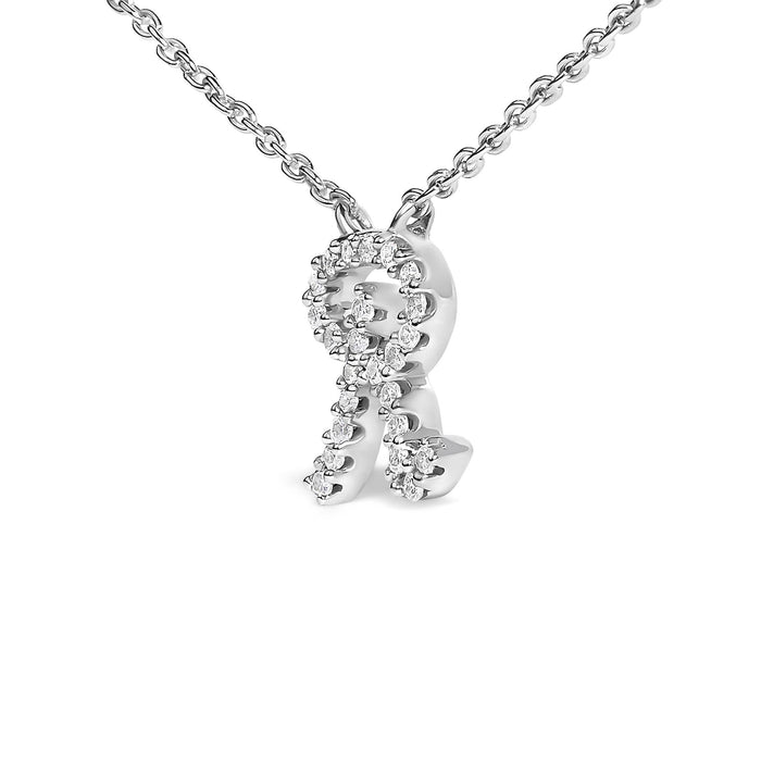 Diamond Accent A-Z Initial Script Style Pendant Necklace in 10K White Gold