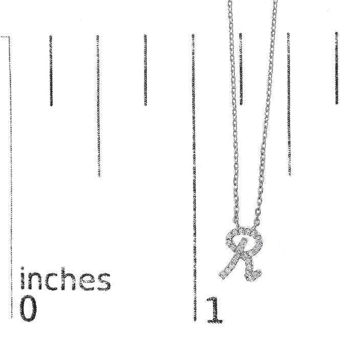 Diamond Accent A-Z Initial Script Style Pendant Necklace in 10K White Gold