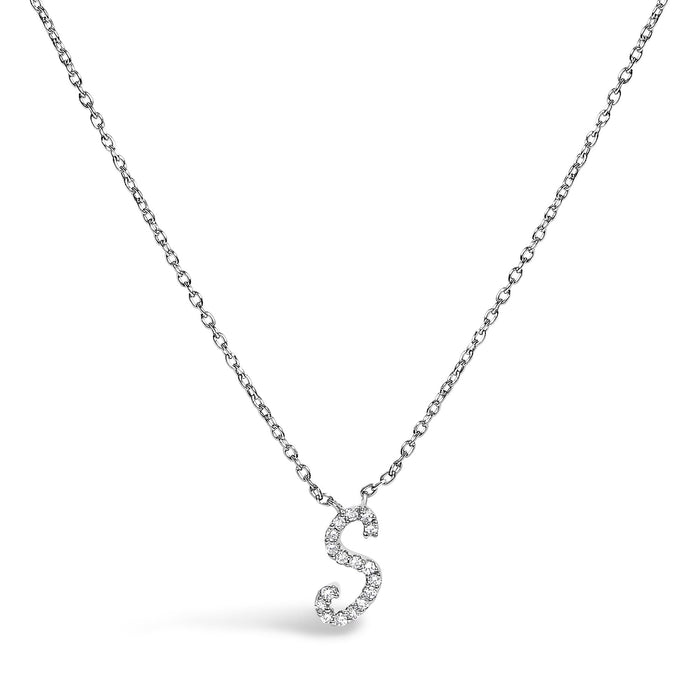 Diamond Accent A-Z Initial Script Style Pendant Necklace in 10K White Gold, photo 8