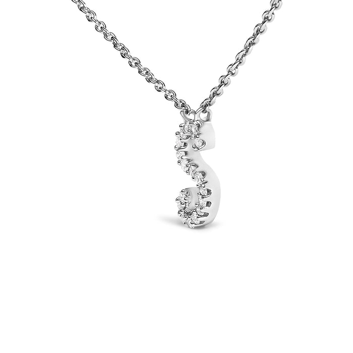 Diamond Accent A-Z Initial Script Style Pendant Necklace in 10K White Gold