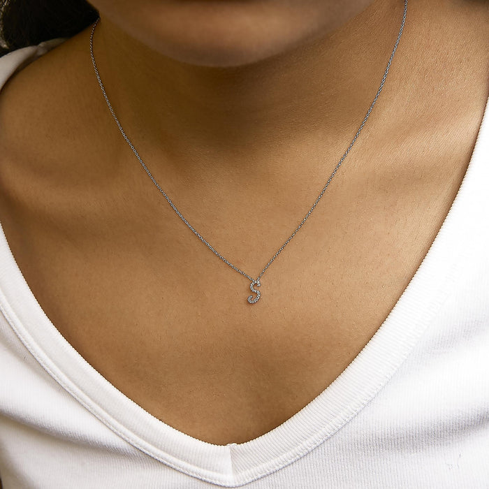 Diamond Accent A-Z Initial Script Style Pendant Necklace in 10K White Gold, photo 60