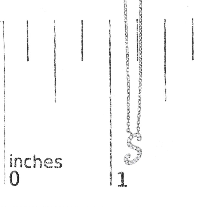 Diamond Accent A-Z Initial Script Style Pendant Necklace in 10K White Gold