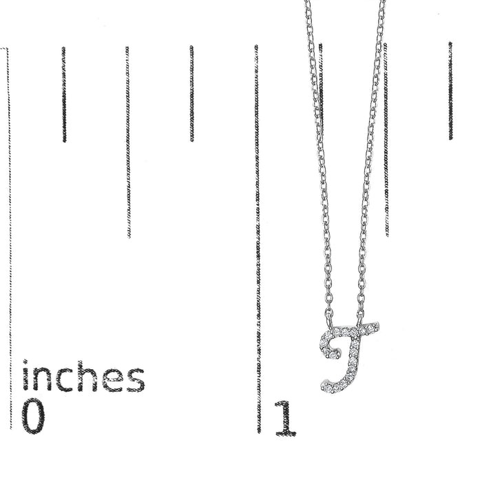 Diamond Accent A-Z Initial Script Style Pendant Necklace in 10K White Gold