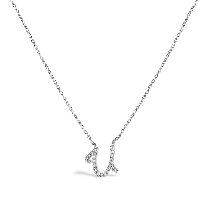 Diamond Accent A-Z Initial Script Style Pendant Necklace in 10K White Gold, photo 6