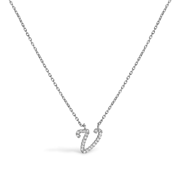 Diamond Accent A-Z Initial Script Style Pendant Necklace in 10K White Gold, photo 5